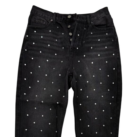 Simple Society Womens Faux Crystal Embellished Black Jeans Size 9/29 Raw Hem - Picture 2 of 7